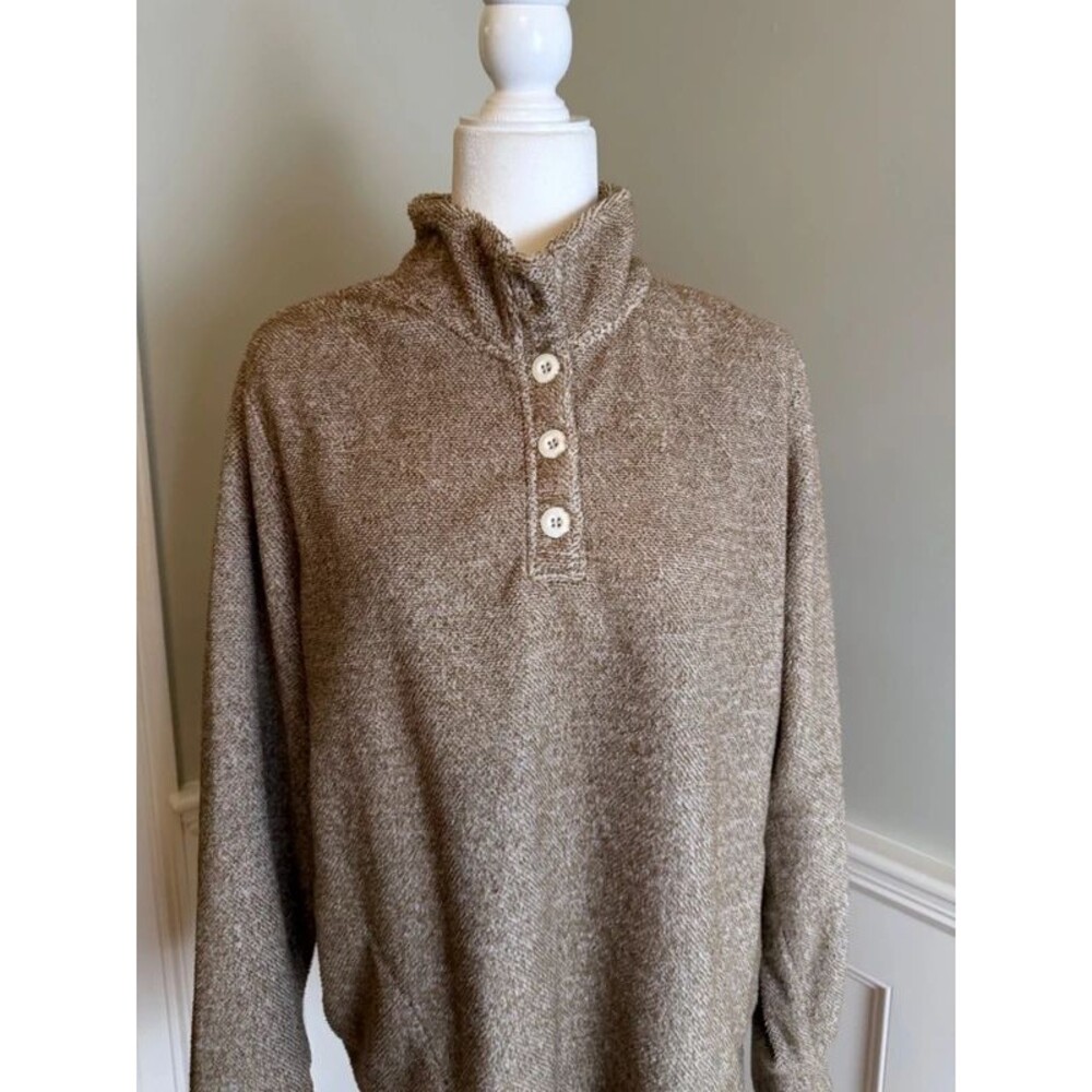 Eddie Bauer Tan Marled Fleece Mock Neck Button Pullover Sweater